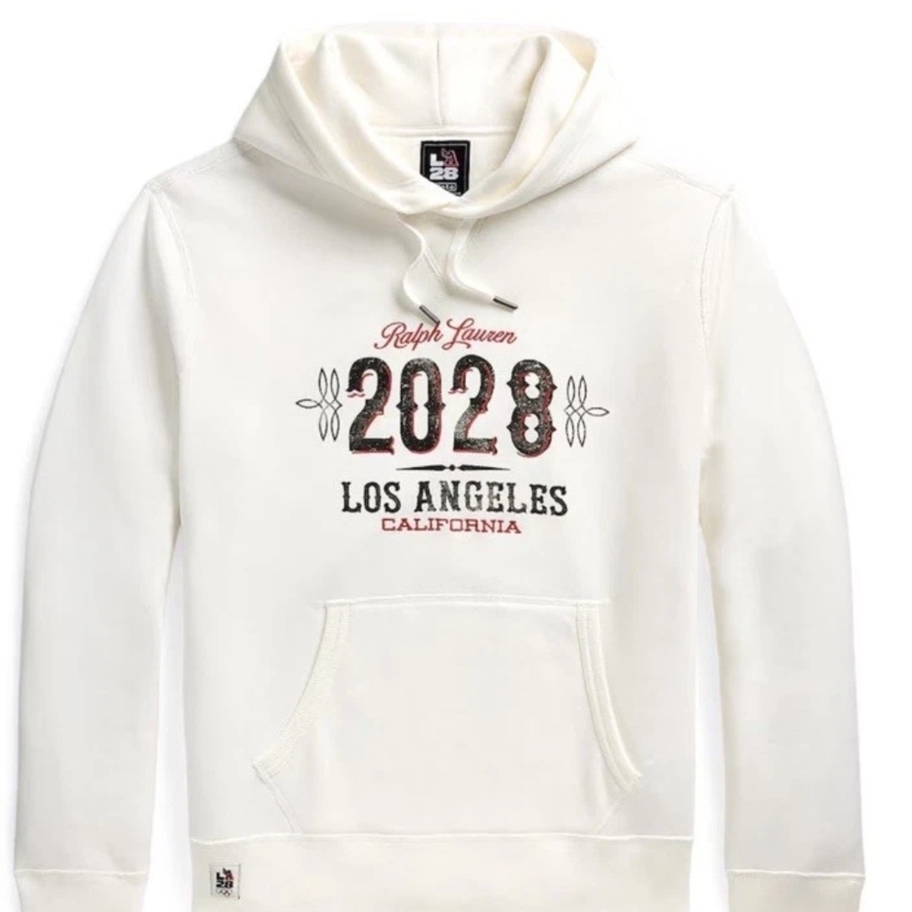 Polo Ralph Lauren Men's LA28 Olympic Soft Fleece Hoodie Medium Size White Color